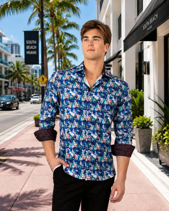 Blue Button Up Long Sleeve Dress Shirt