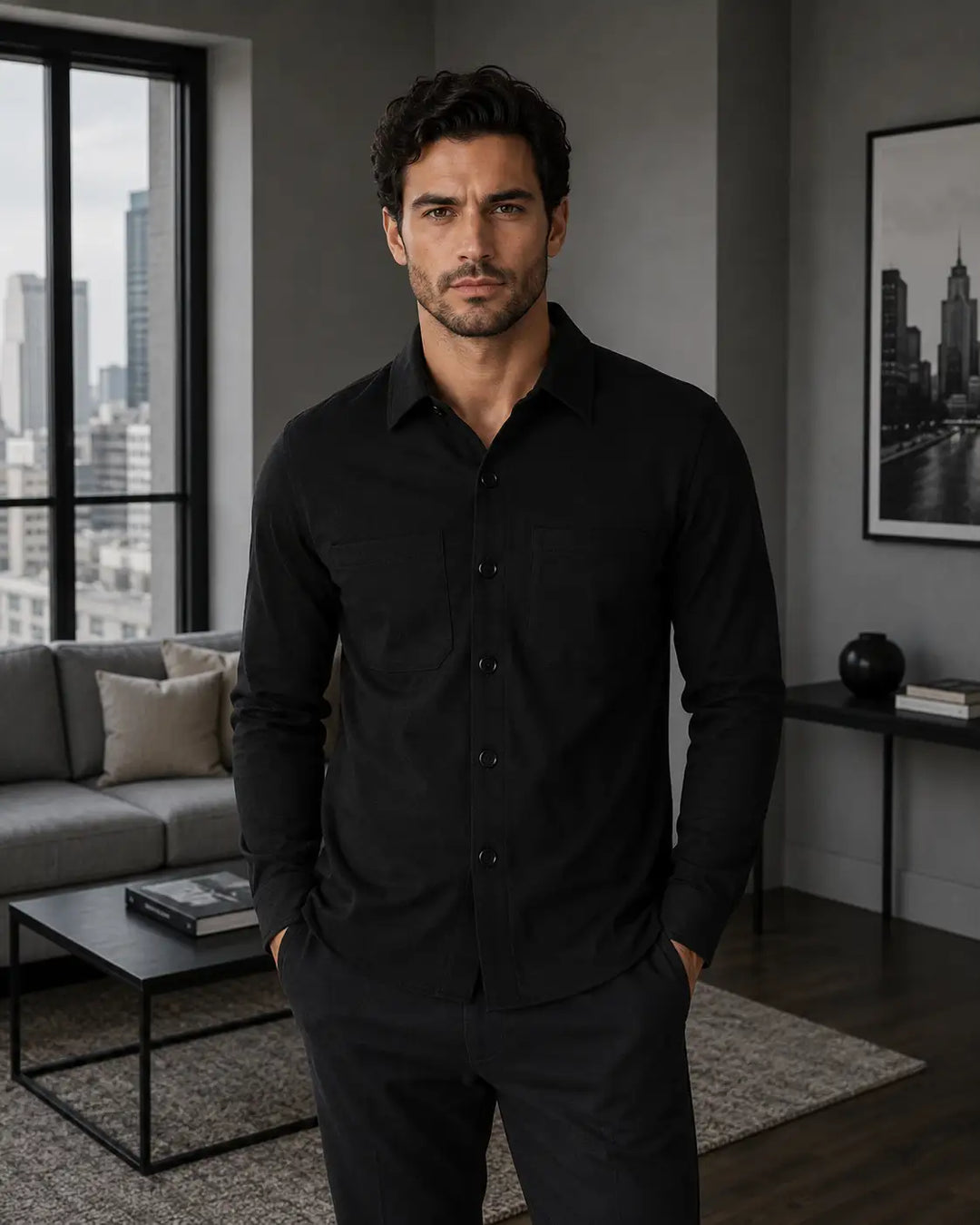 Crinkle Cotton Button Up Long Sleeve Dress Shirt