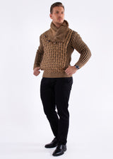 High-Neck Fur Lined Pullover Sweater Beige