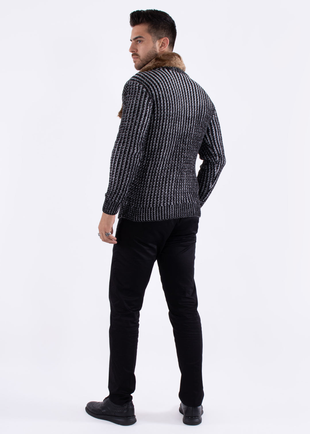 High-Neck Fur Lined Pullover Sweater Black