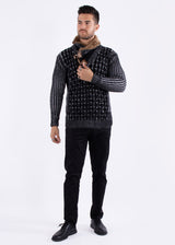 High-Neck Fur Lined Pullover Sweater Black