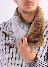 High-Neck Fur Lined Pullover Sweater White