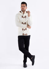 Full Zip Cable Knit Fur Hood Sweater White