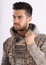Ribbed Knit Pullover Fur Lined Hooded Sweater Beige