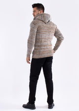 Ribbed Knit Pullover Fur Lined Hooded Sweater Beige