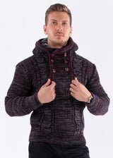 Ribbed Knit Pullover Fur Lined Hooded Sweater Burgundy