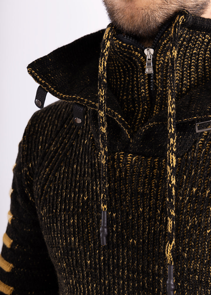 Quarter Zip Ribbed Knit Pullover Sweater Black