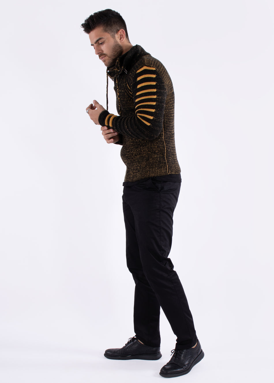 Quarter Zip Ribbed Knit Pullover Sweater Black