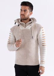 Quarter Zip Ribbed Knit Pullover Sweater White