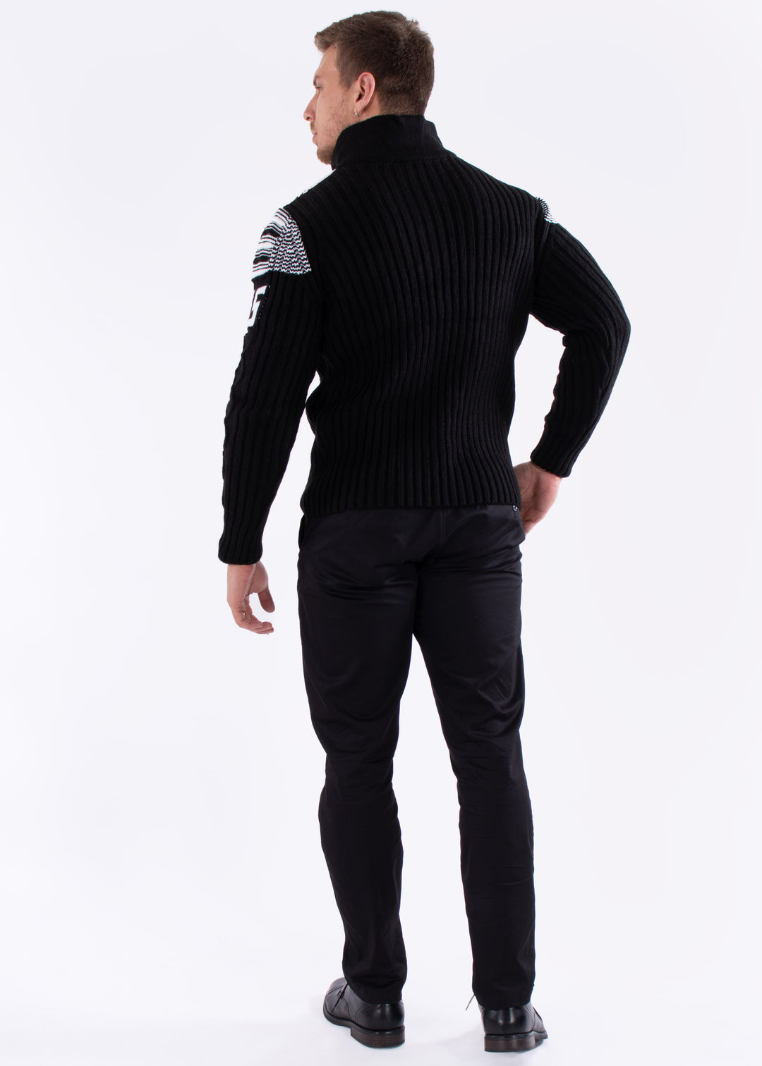 Quarter Zip Cable Knit Pullover Sweater Black