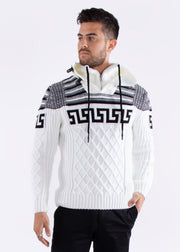 Quarter Zip Cable Knit Pullover Sweater White