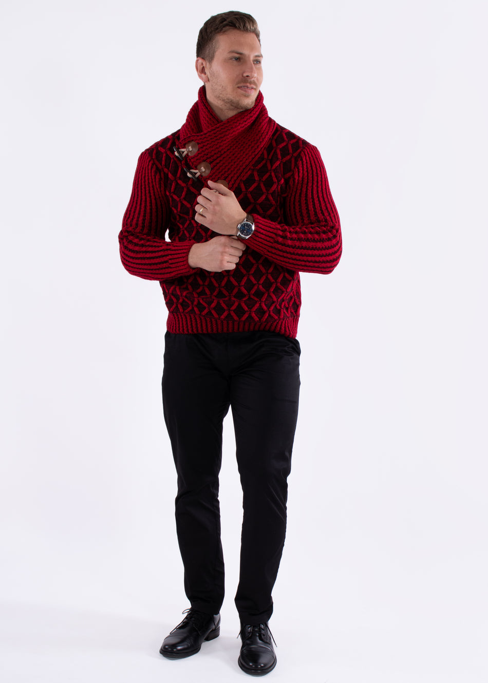 High-Neck Pullover Sweater Red