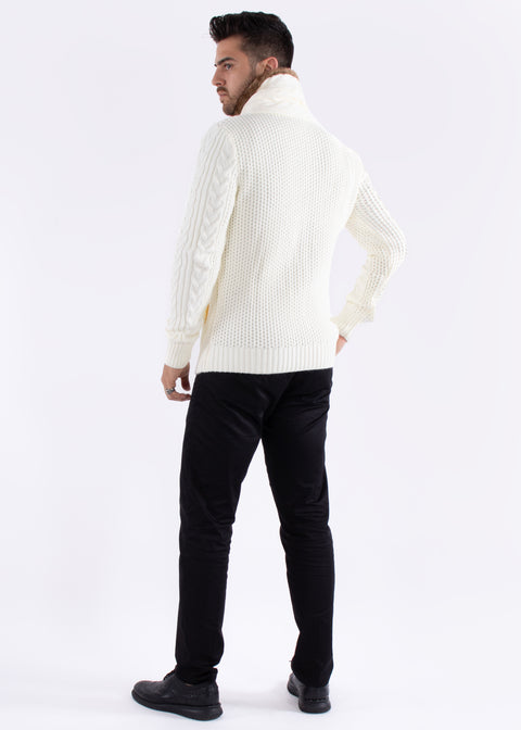 Fur-Lined Collar Button Up Sweater White