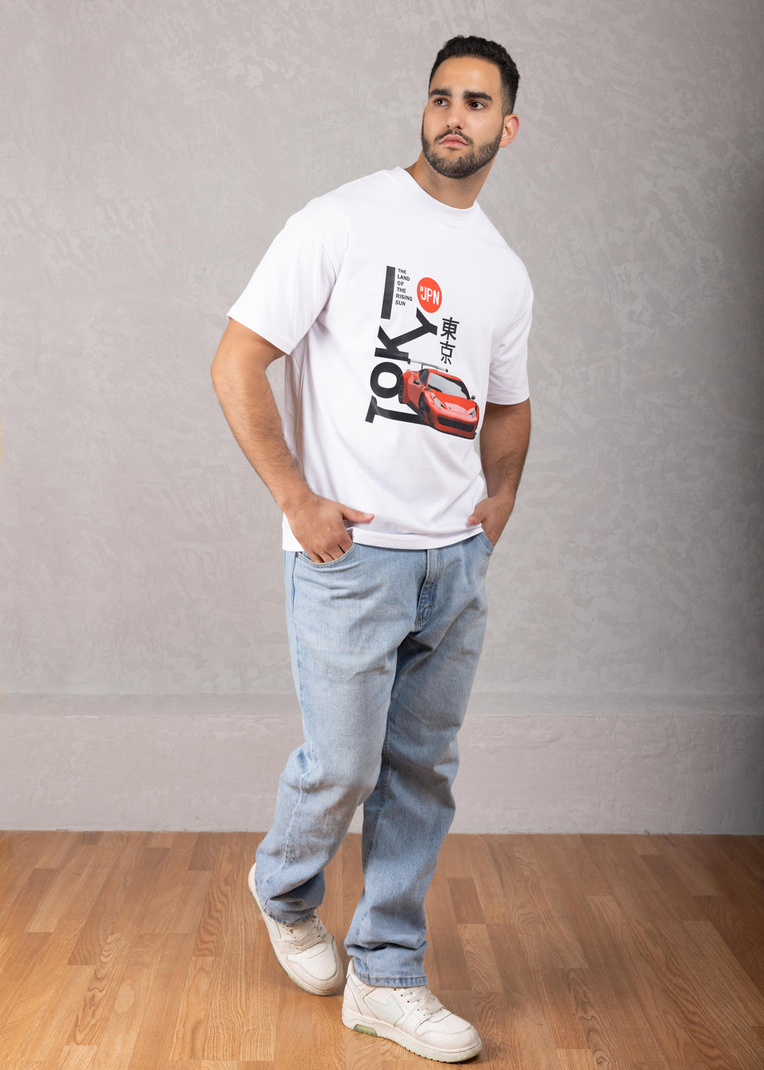 Tokyo Red Car Oversized White T-Shirt