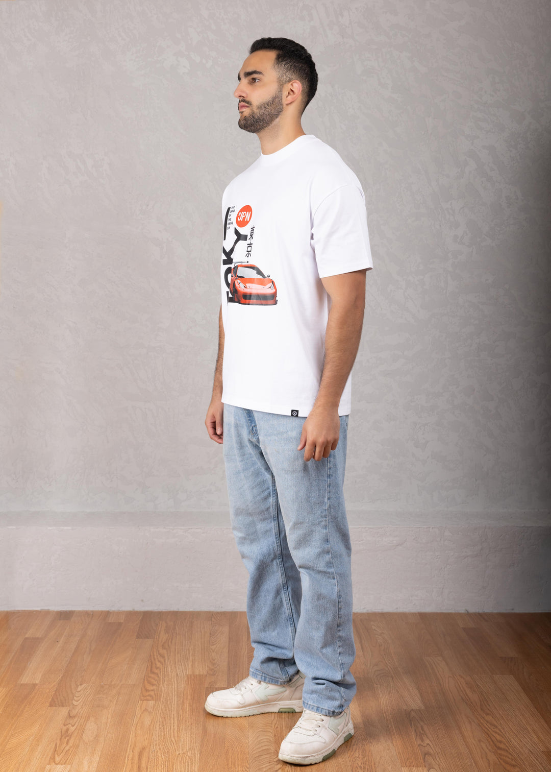 Tokyo Red Car Oversized White T-Shirt