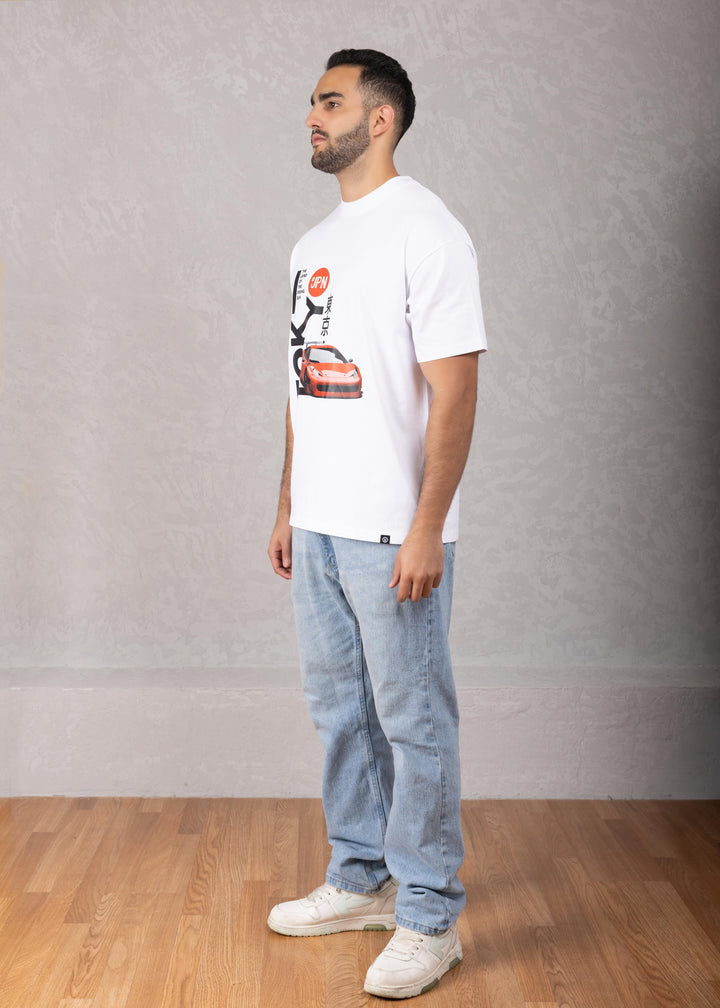 Tokyo Red Car Oversized White T-Shirt