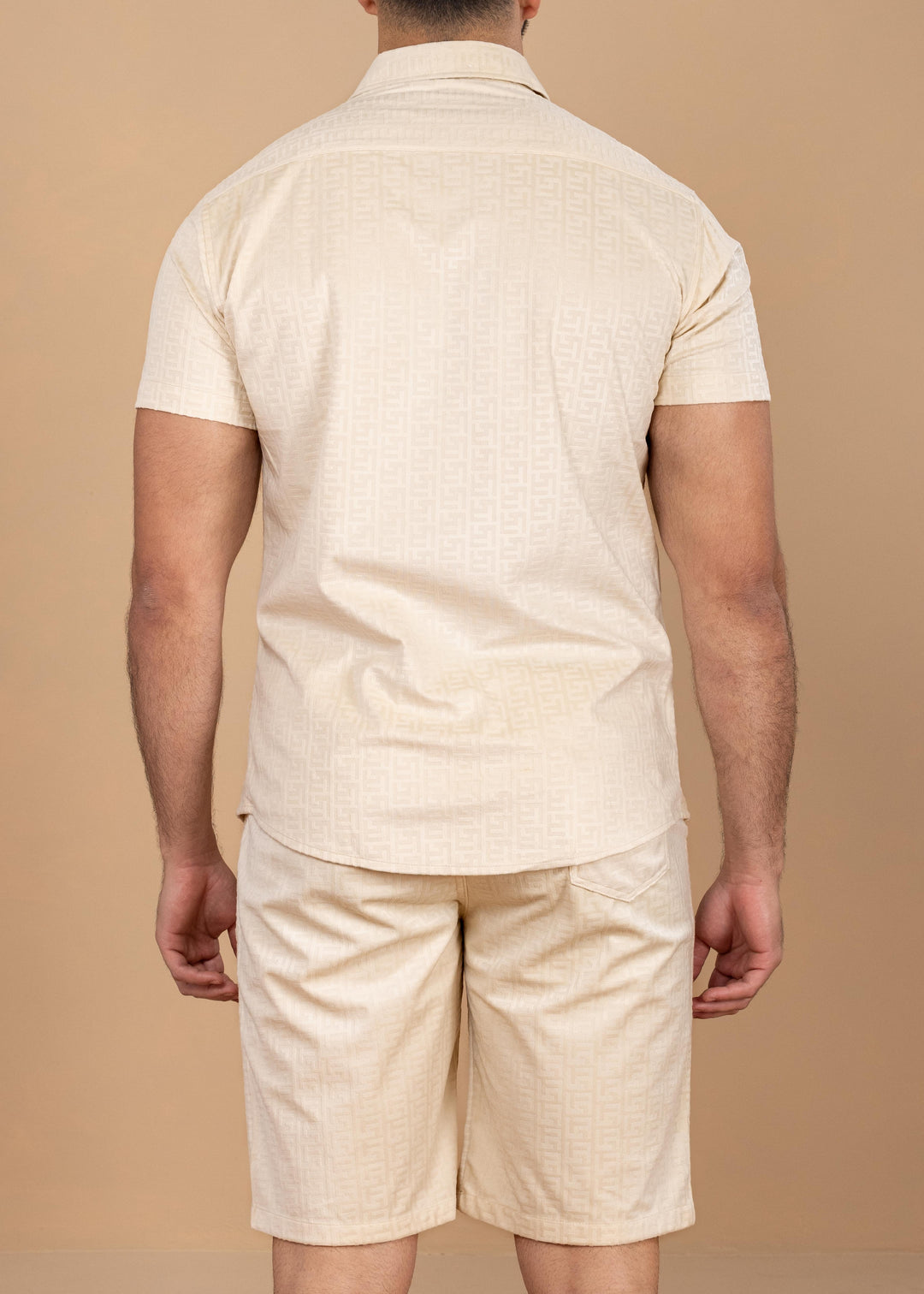 Textured Jacquard Greek Pattern Shirt & Shorts Set