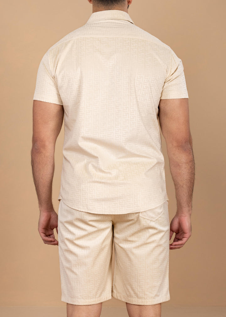 Textured Jacquard Greek Pattern Shirt & Shorts Set