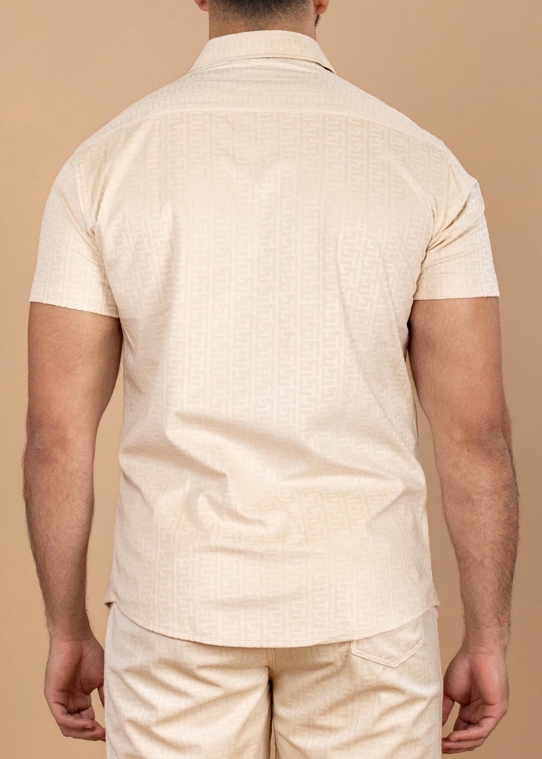 Textured Jacquard Greek Pattern Short Sleeve Shirt