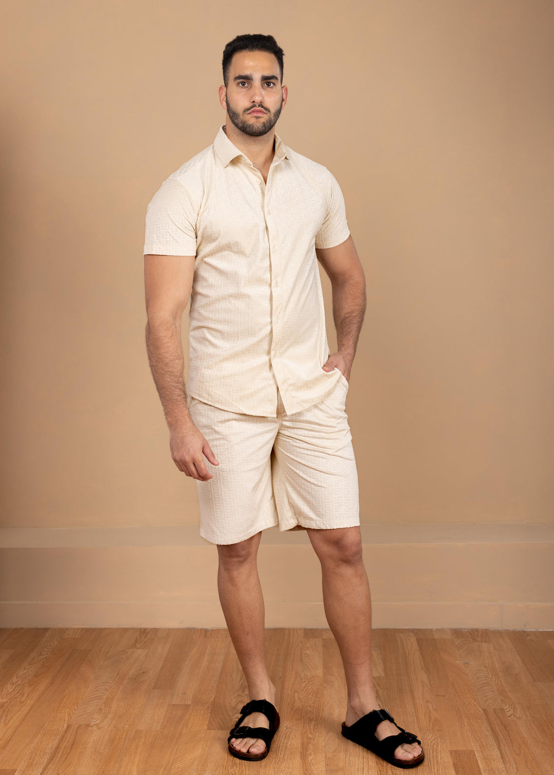 Textured Jacquard  Greek Pattern Shorts