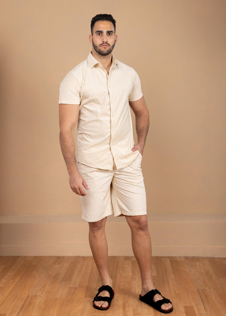 Textured Jacquard  Greek Pattern Shorts