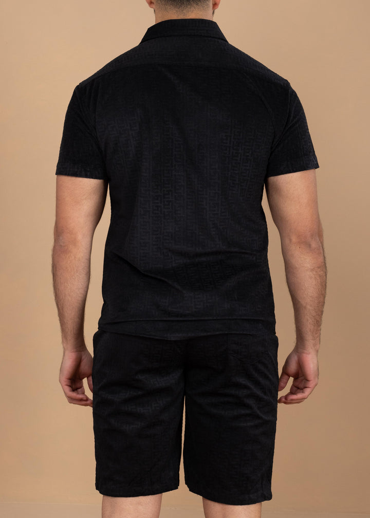 Textured Jacquard Greek Pattern Shirt & Shorts Set