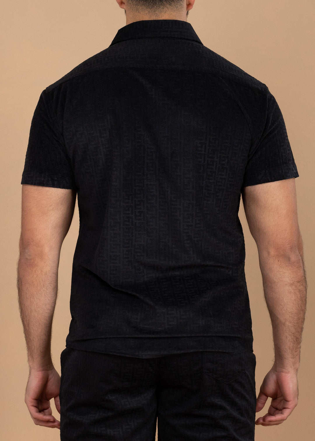 Textured Jacquard Greek Pattern Short Sleeve Shirt