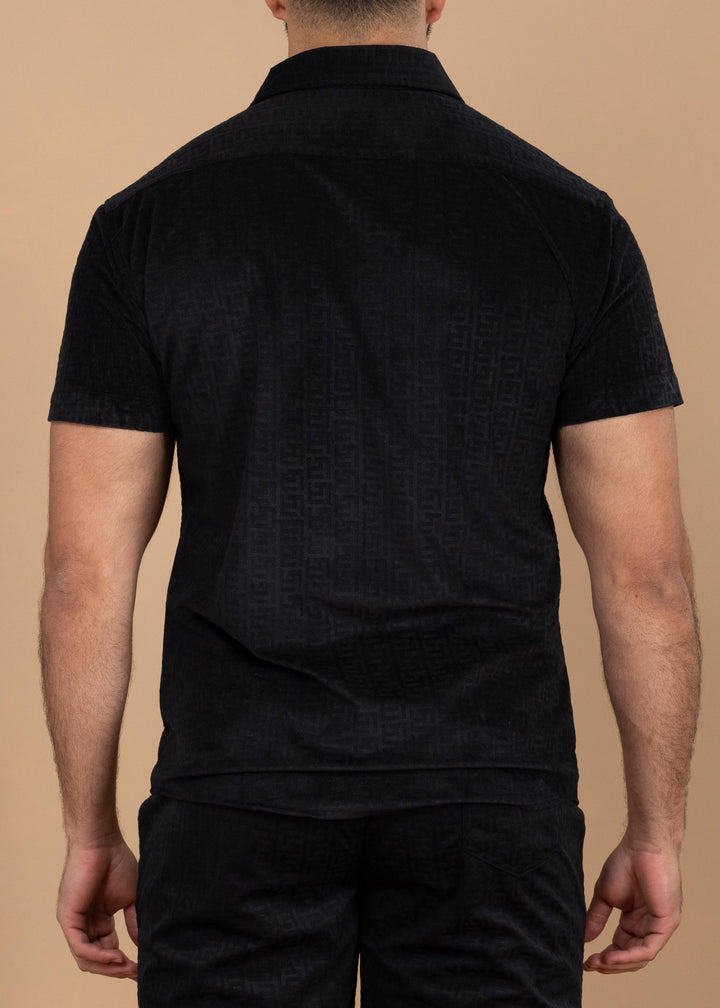 Textured Jacquard Greek Pattern Short Sleeve Shirt