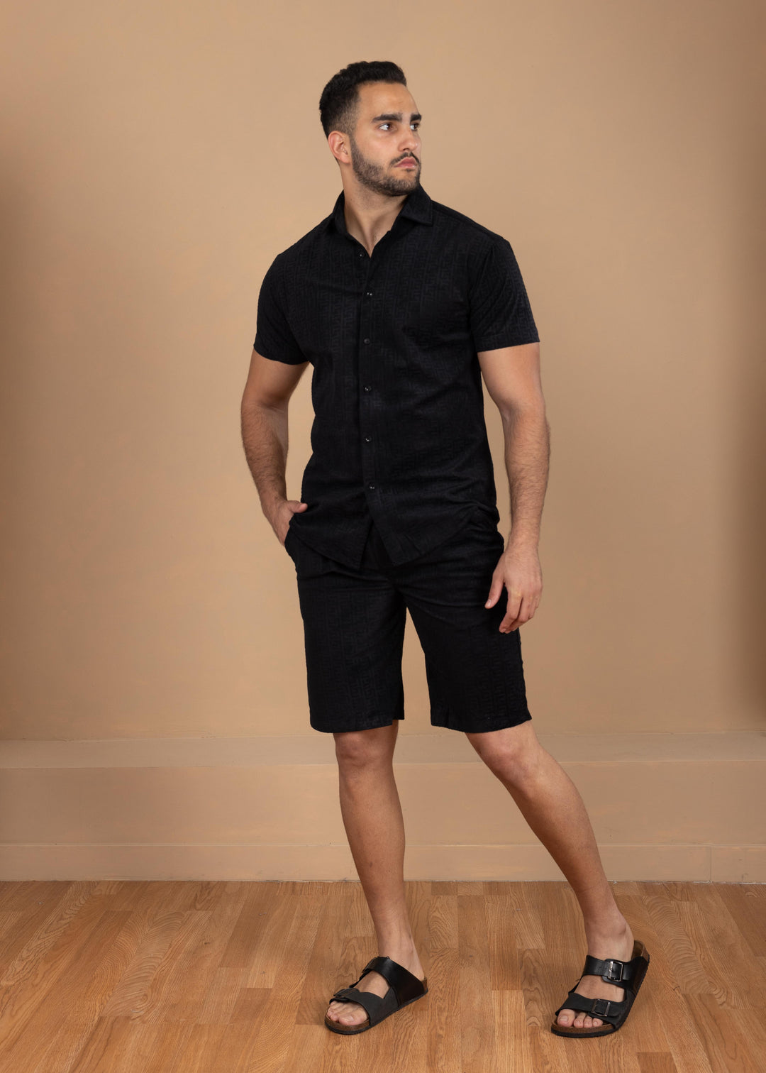 Textured Jacquard  Greek Pattern Shorts