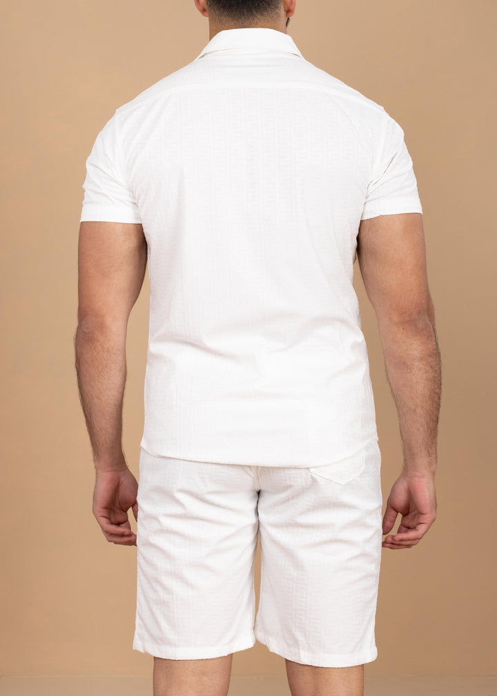 Textured Jacquard Greek Pattern Shirt & Shorts Set