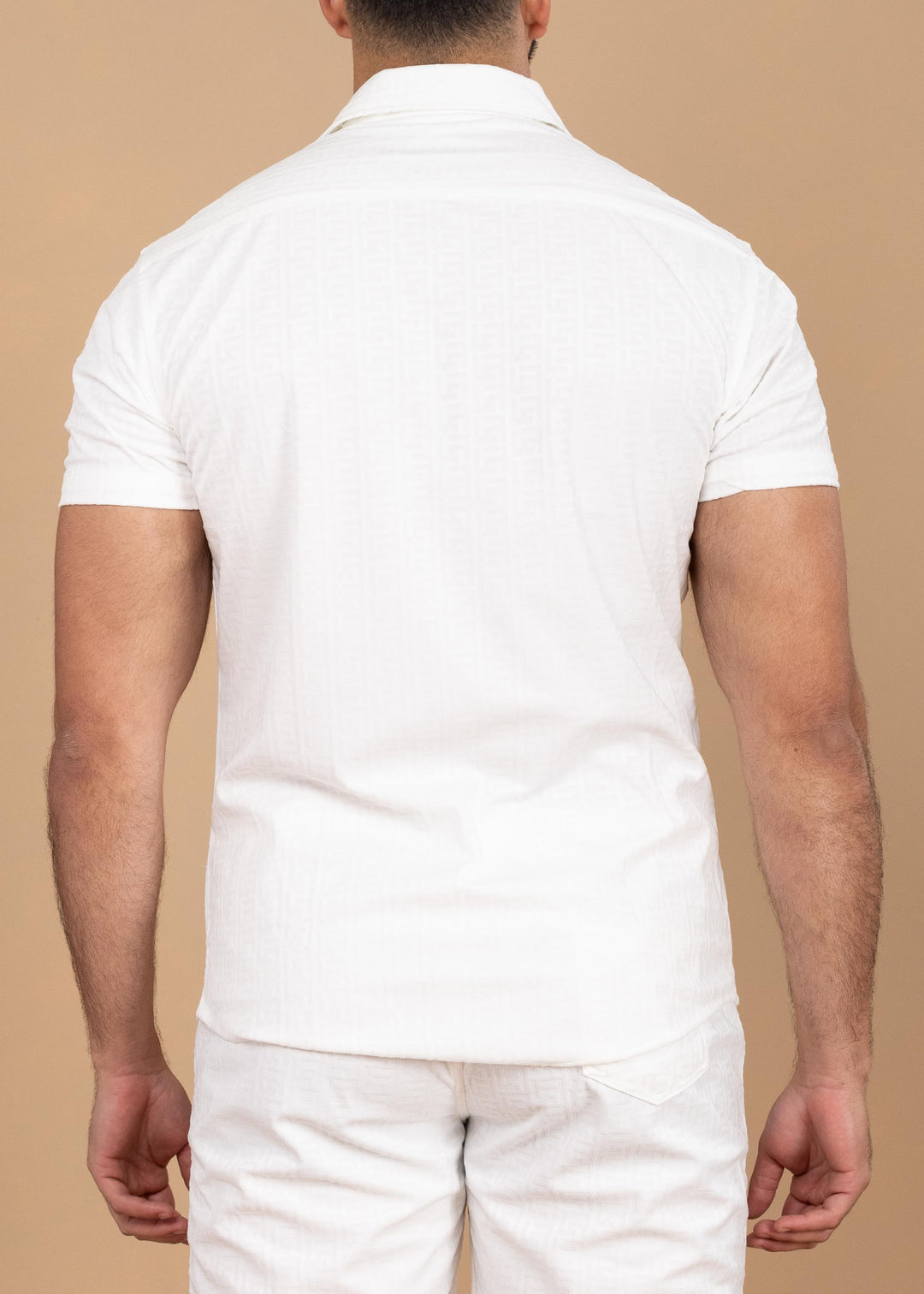 Textured Jacquard Greek Pattern Short Sleeve Shirt