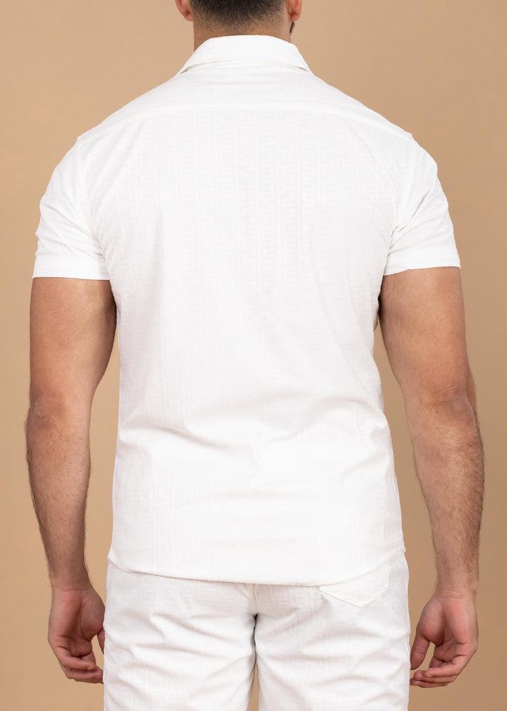 Textured Jacquard Greek Pattern Short Sleeve Shirt