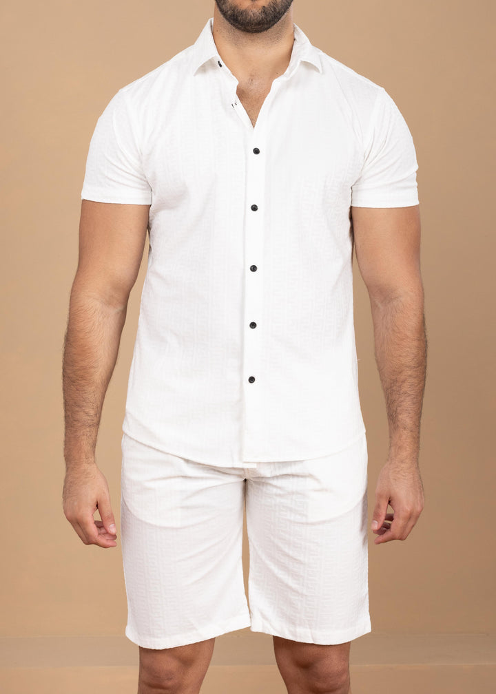 Textured Jacquard Greek Pattern Shirt & Shorts Set