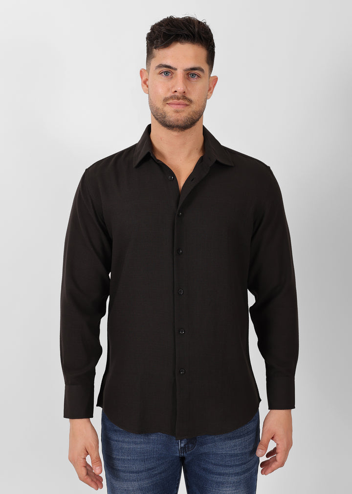 Classic Linen Texture Long Sleeve Dress Shirt