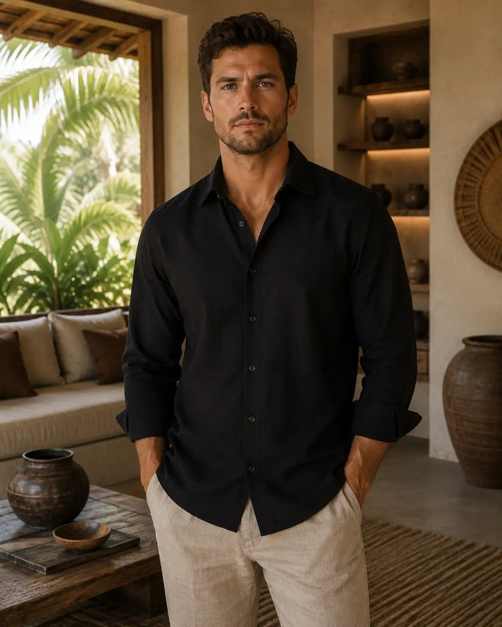 Classic Linen Texture Long Sleeve Dress Shirt