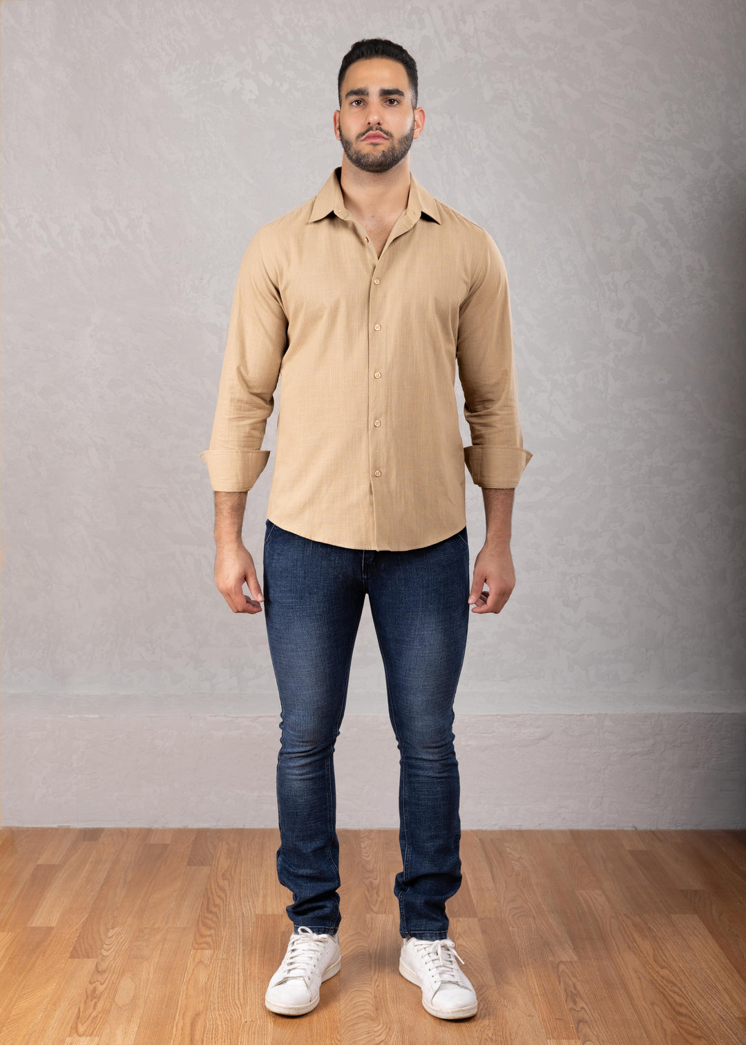 Classic Linen Texture Long Sleeve Dress Shirt