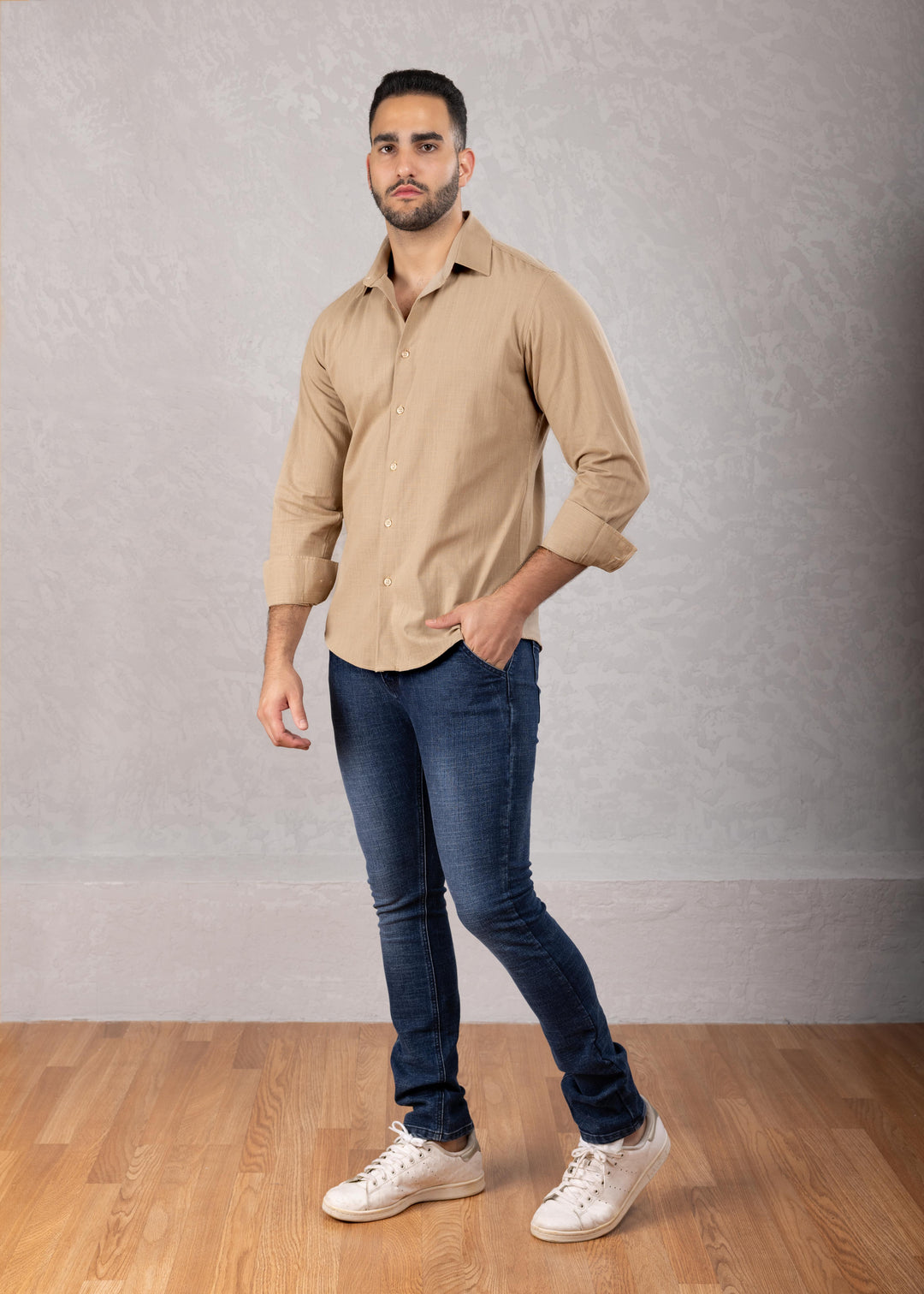 Classic Linen Texture Long Sleeve Dress Shirt