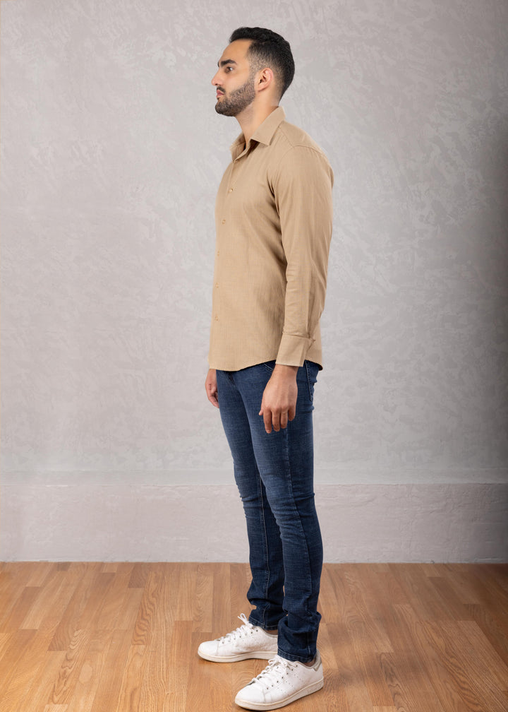 Classic Linen Texture Long Sleeve Dress Shirt