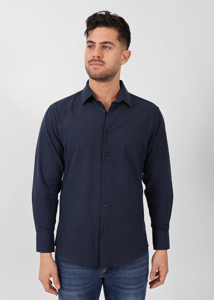 Classic Linen Texture Long Sleeve Dress Shirt