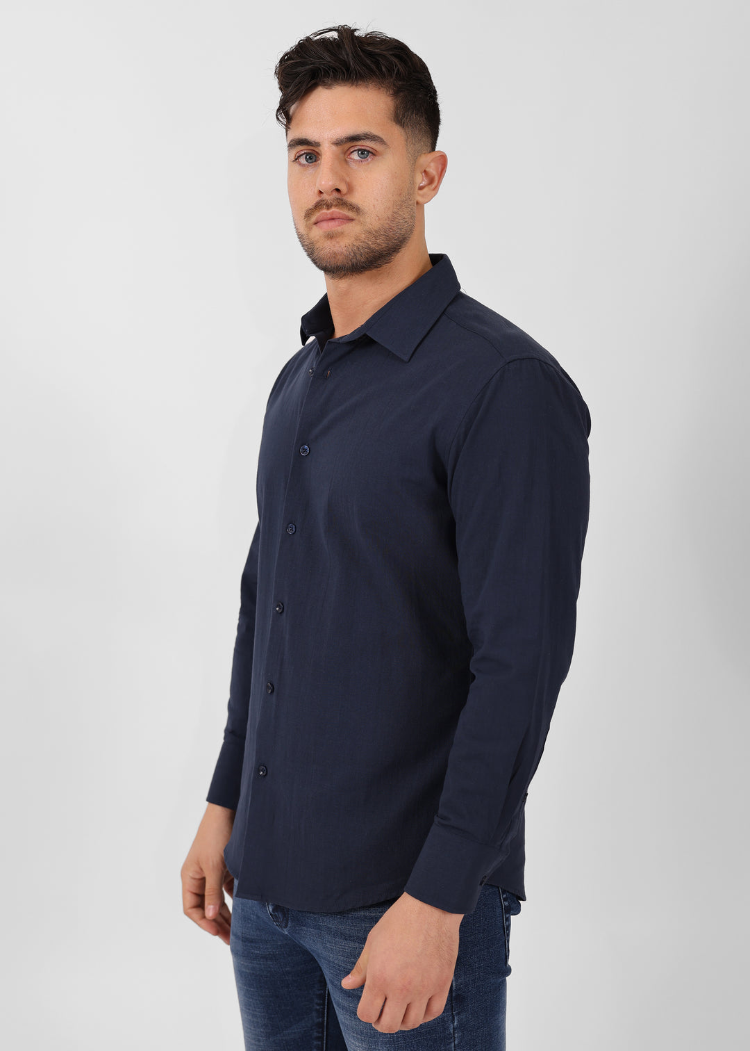 Classic Linen Texture Long Sleeve Dress Shirt