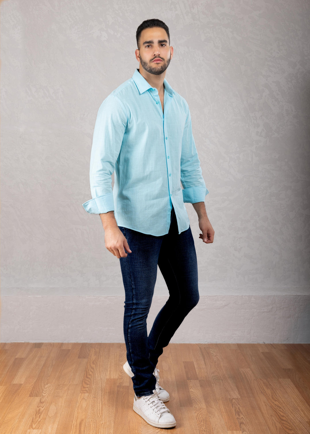 Classic Linen Texture Long Sleeve Dress Shirt
