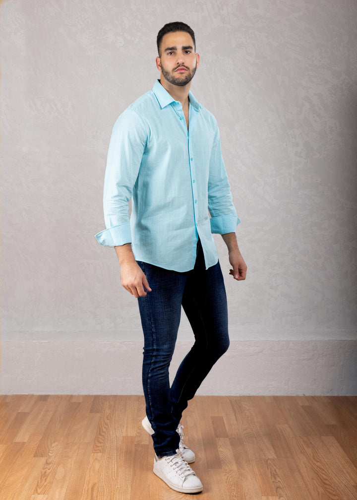 Classic Linen Texture Long Sleeve Dress Shirt