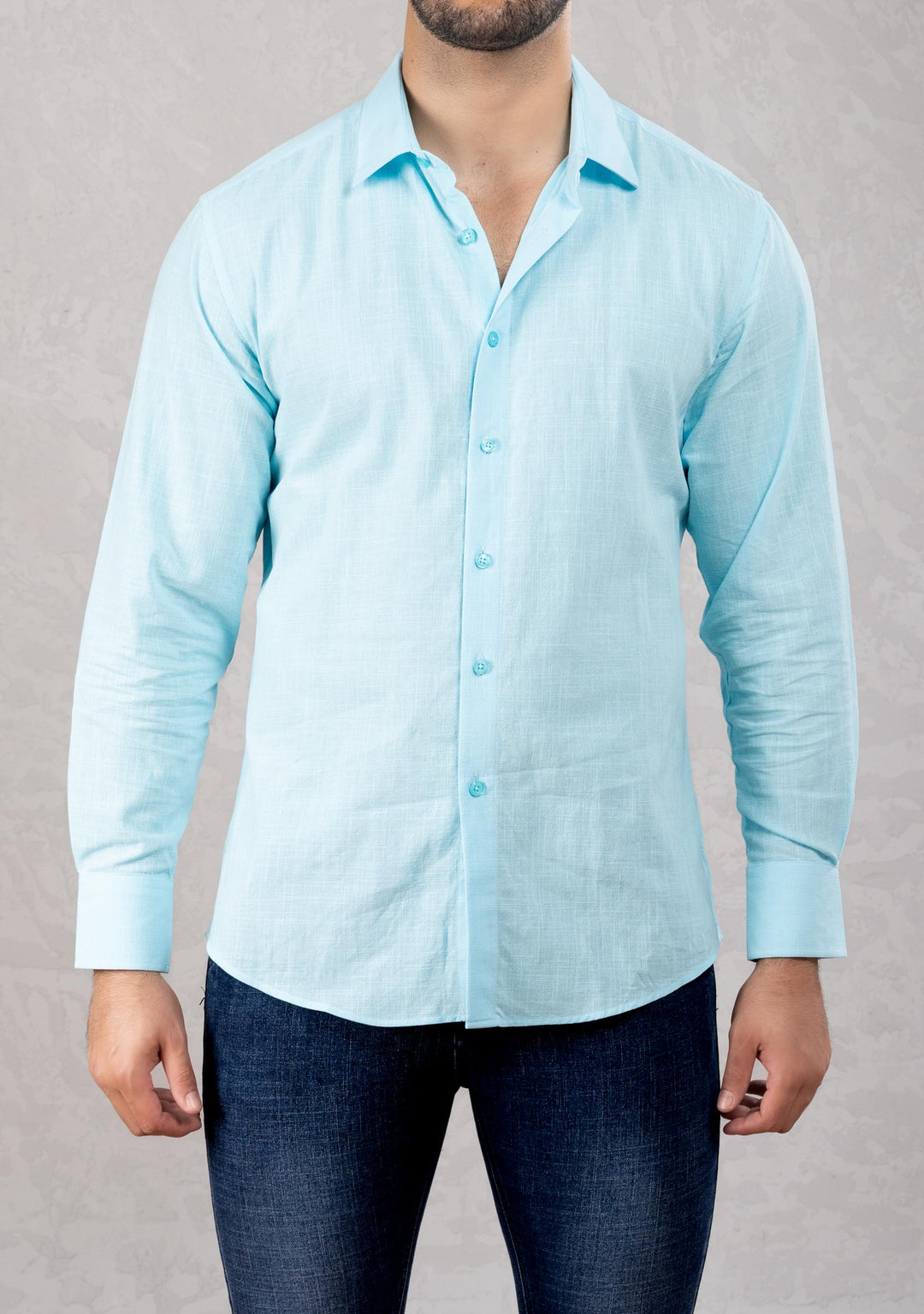 Classic Linen Texture Long Sleeve Dress Shirt