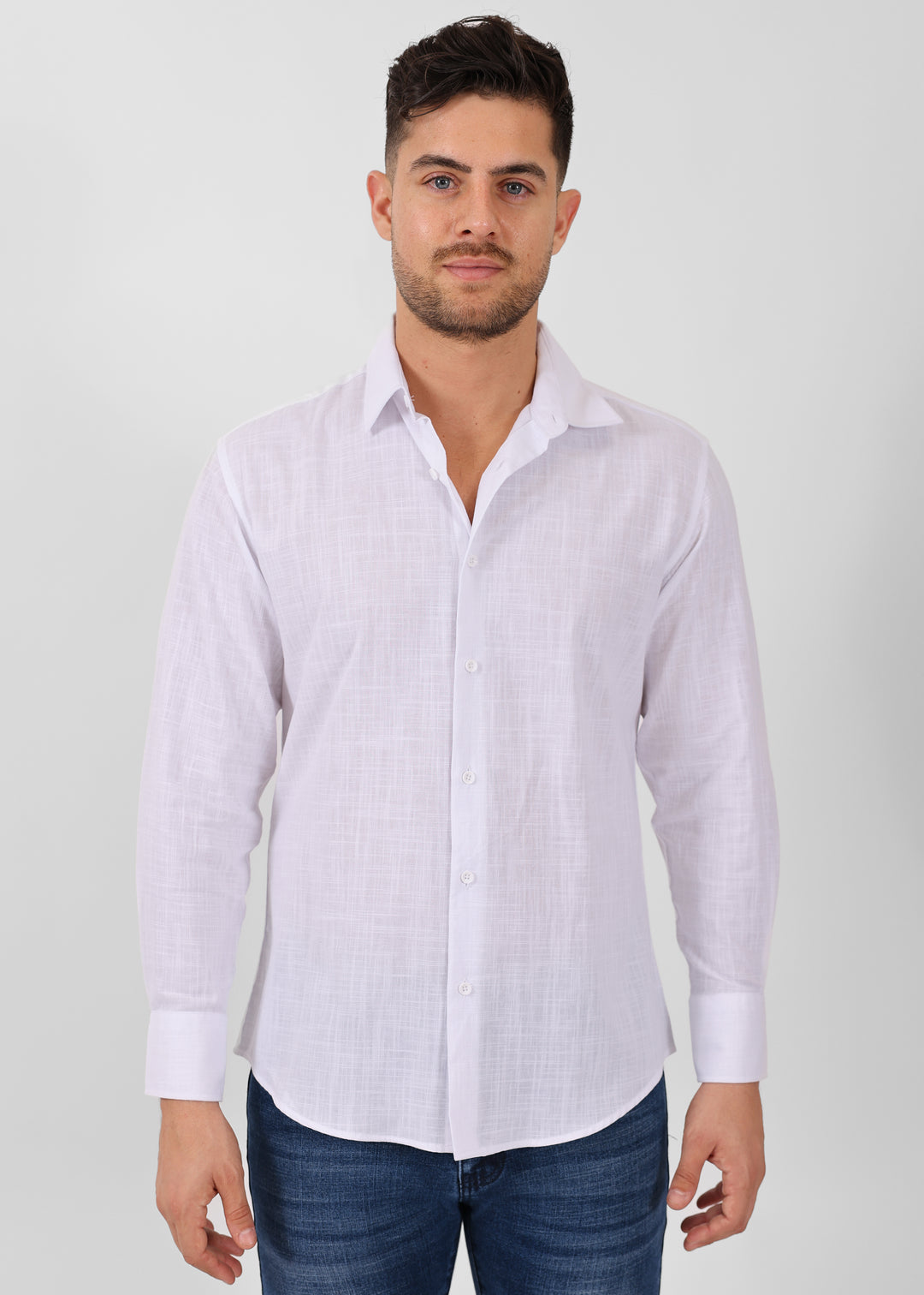 Classic Linen Texture Long Sleeve Dress Shirt