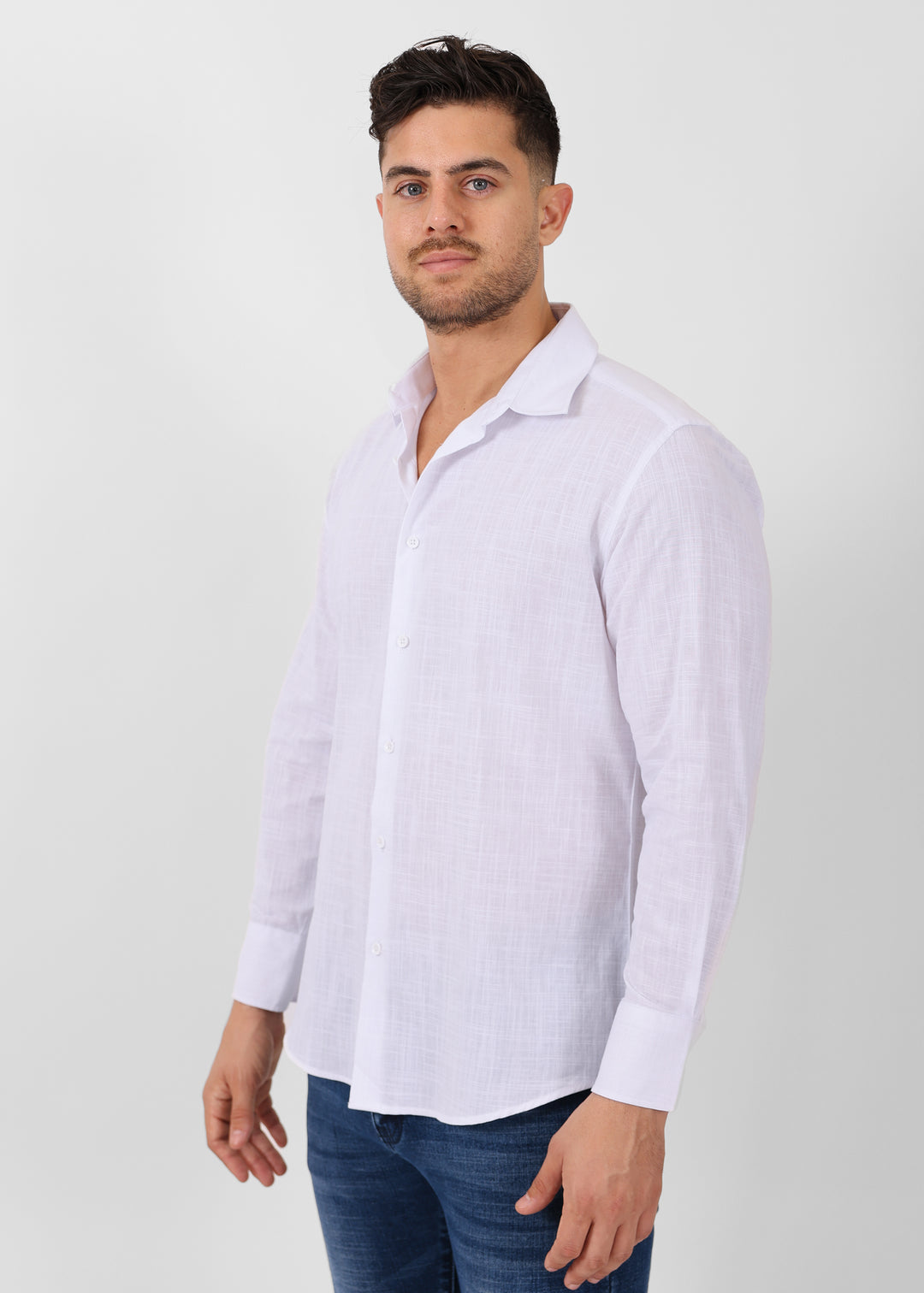 Classic Linen Texture Long Sleeve Dress Shirt