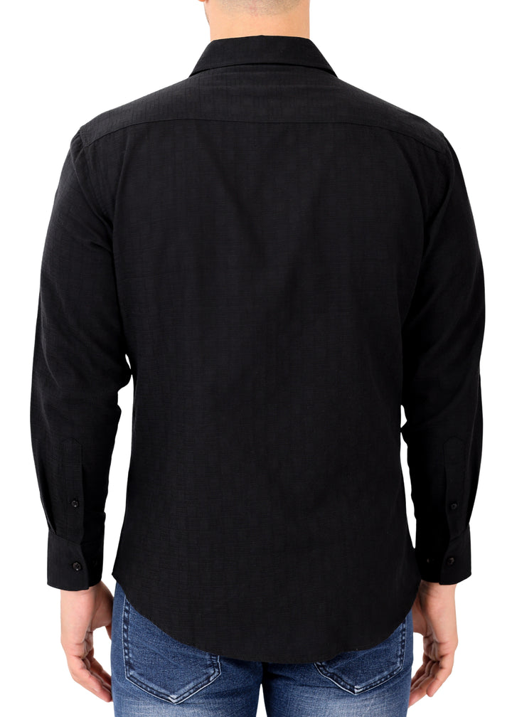 Crinkle Cotton Button Up Long Sleeve Dress Shirt