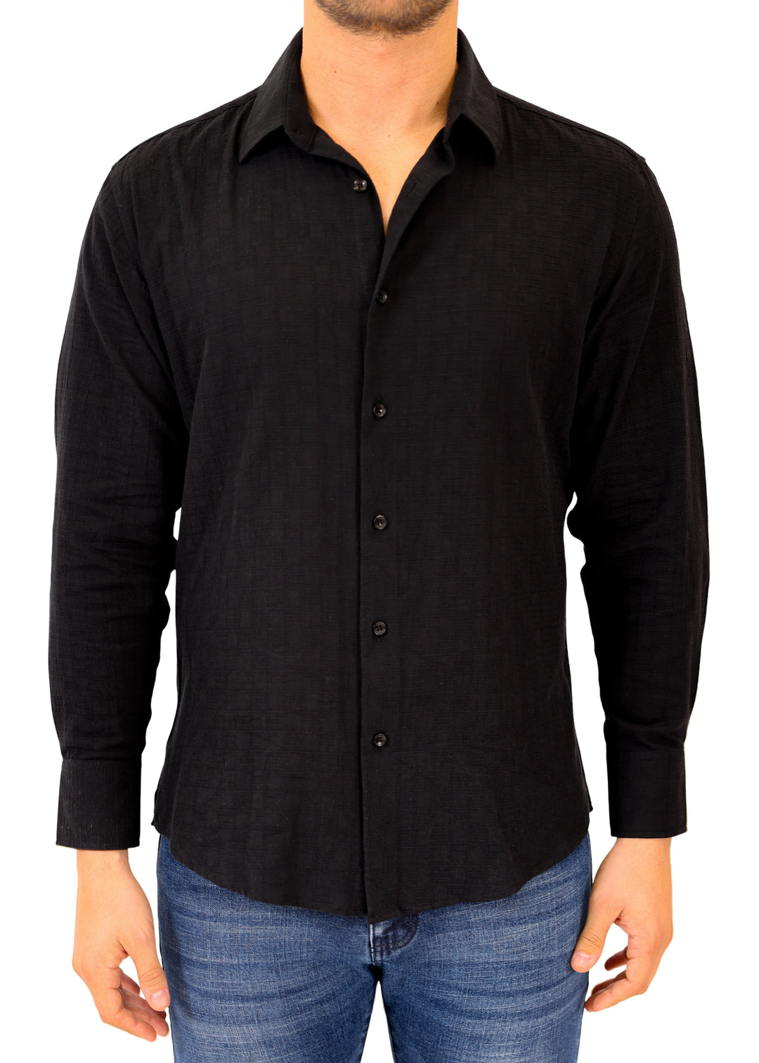 Crinkle Cotton Button Up Long Sleeve Dress Shirt