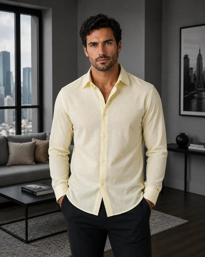 Crinkle Cotton Button Up Long Sleeve Dress Shirt