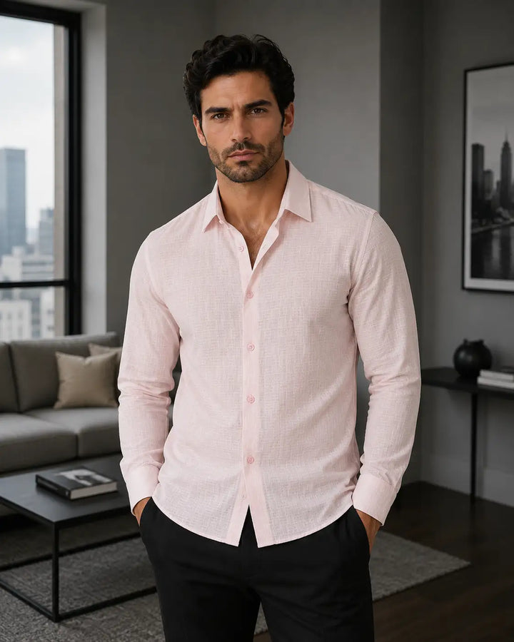 Crinkle Cotton Button Up Long Sleeve Dress Shirt