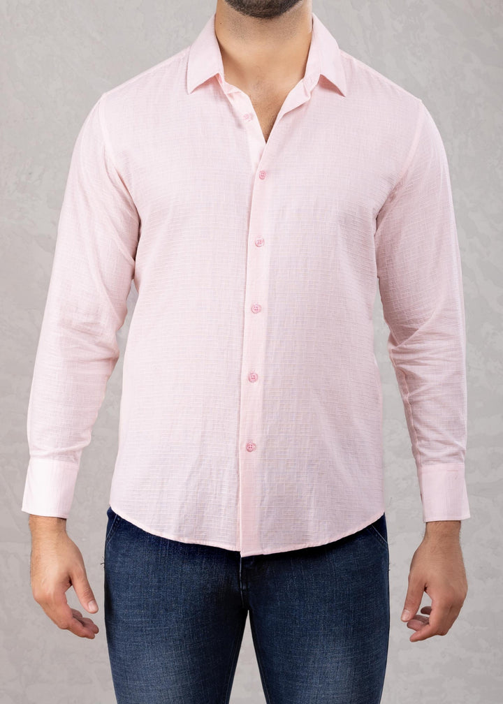 Crinkle Cotton Button Up Long Sleeve Dress Shirt